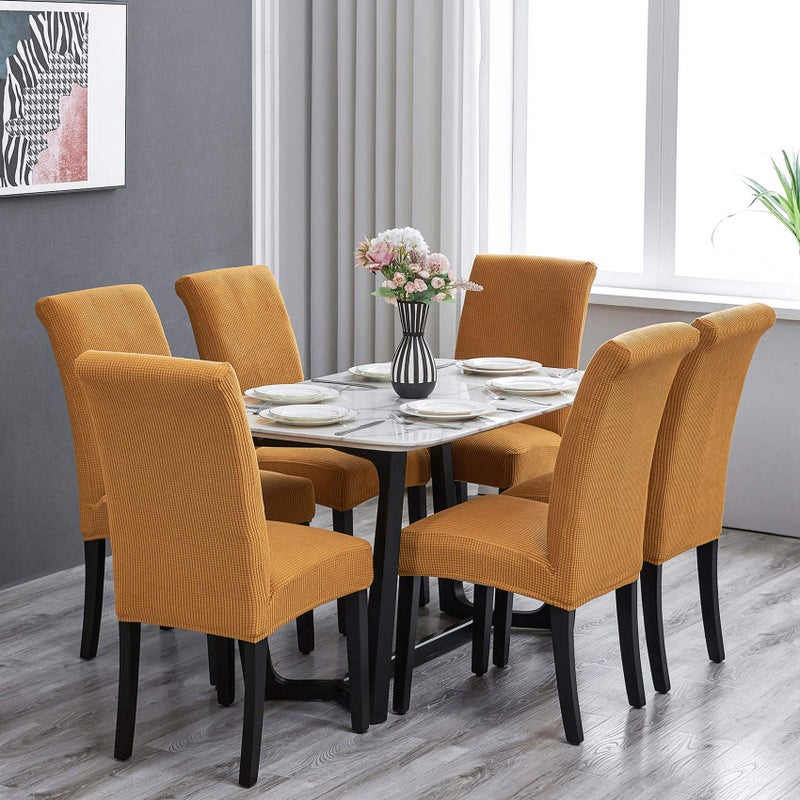 Howhic Stretch Chair Covers for Dining Room Set of 4, Removable Washable Dining Room Chair Covers, Dining Chair Slipcovers Seat Protector, Great Home Decor and Banquet Upholstery (Gold, 4 Pack) - Image 2